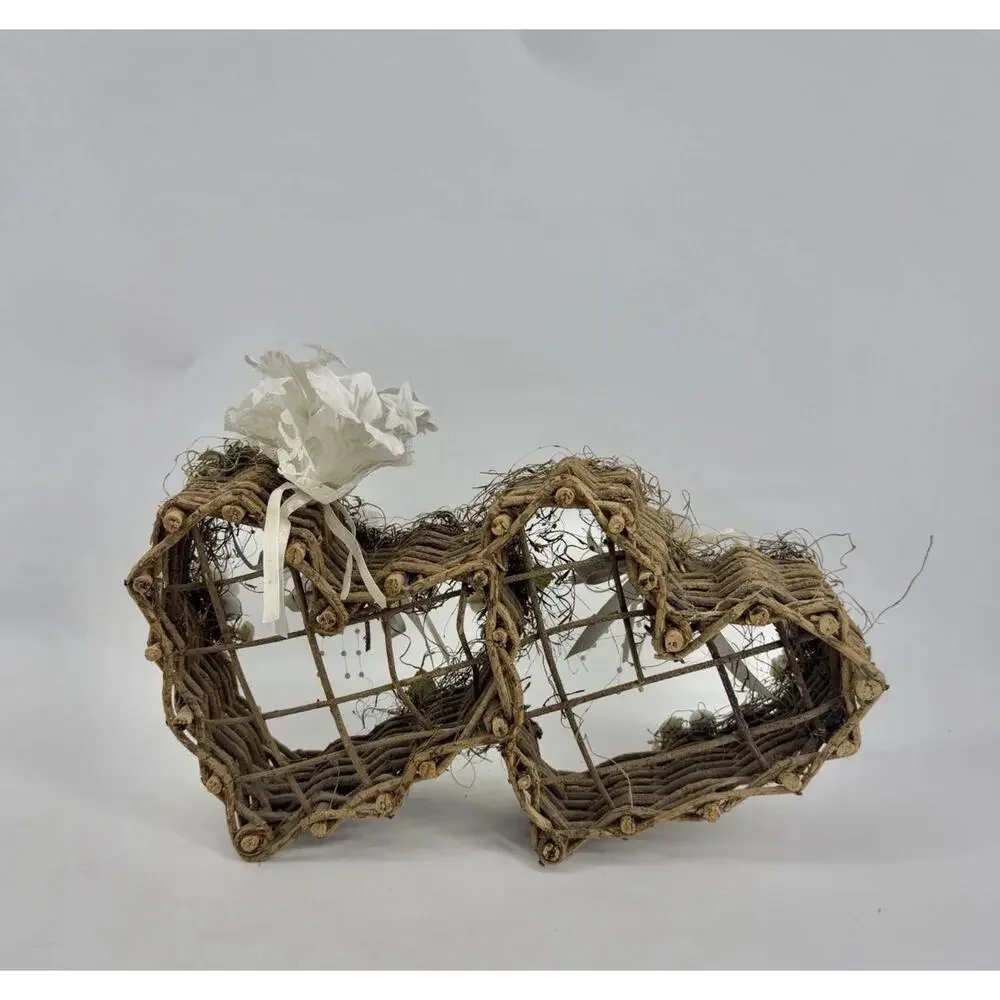 Rustic Grapevine Twig Double Heart Wall Decor Wedding Bridal Basket Centerpiece